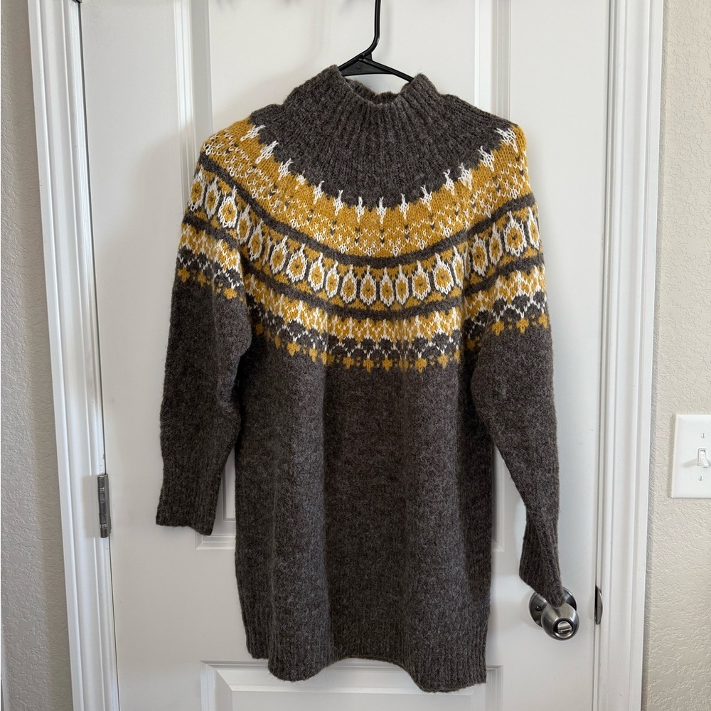 Lulu's Brown and Yellow Knit Turtleneck Sweater